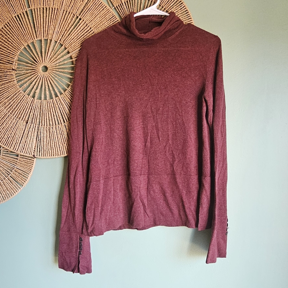 Peruvian Connection Maroon Pima Cotton Button Detail Turtle Neck Sweater